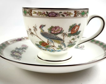 Vintage - WEDGWOOD - Leigh Shape Footed Cup & Saucer Set Kutani Crane