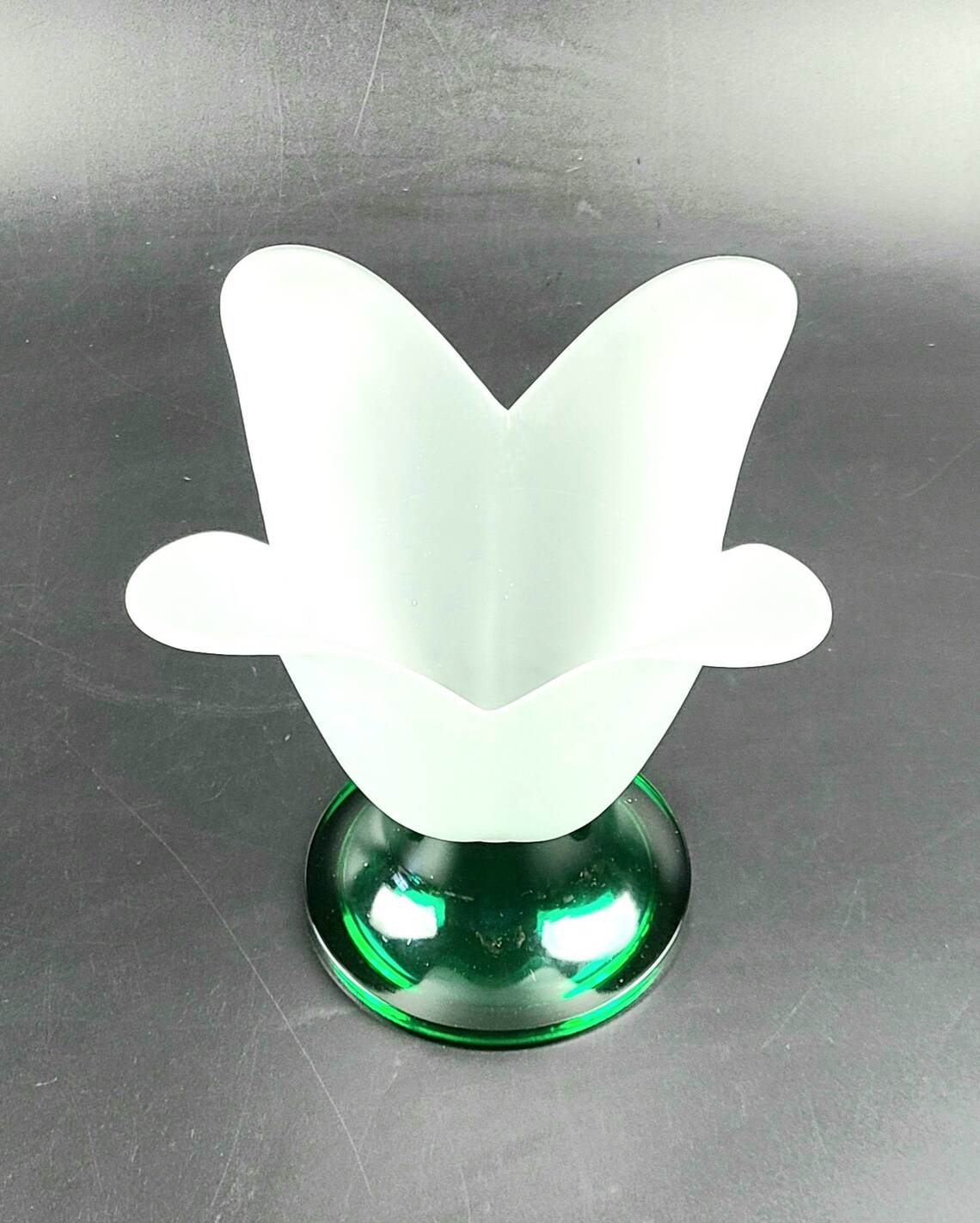 Vintage Tulip Shaped Frosted Glass Vase Green Pedestal 6 Etsy