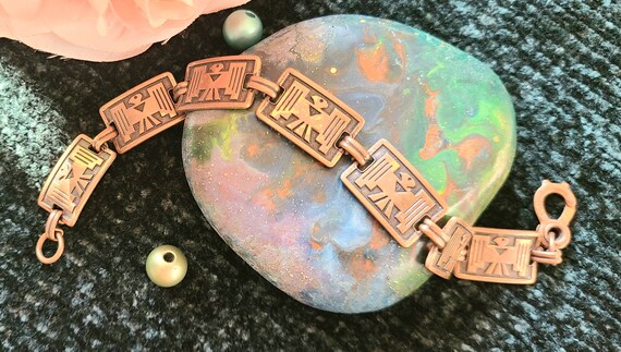 Vintage Solid Copper Link/Panel Bracelet - 7 3/8"… - image 3