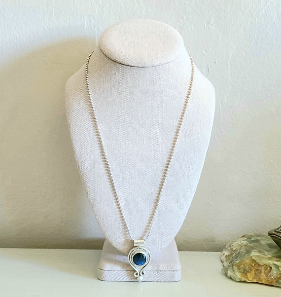 Vintage - Blue Stone Necklace - 22g - Sterling Si… - image 5