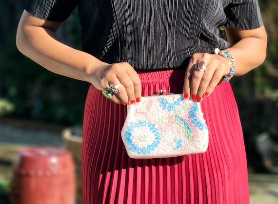 La Regale Evening Bag, White Beadwork, 1970s New Old Stock