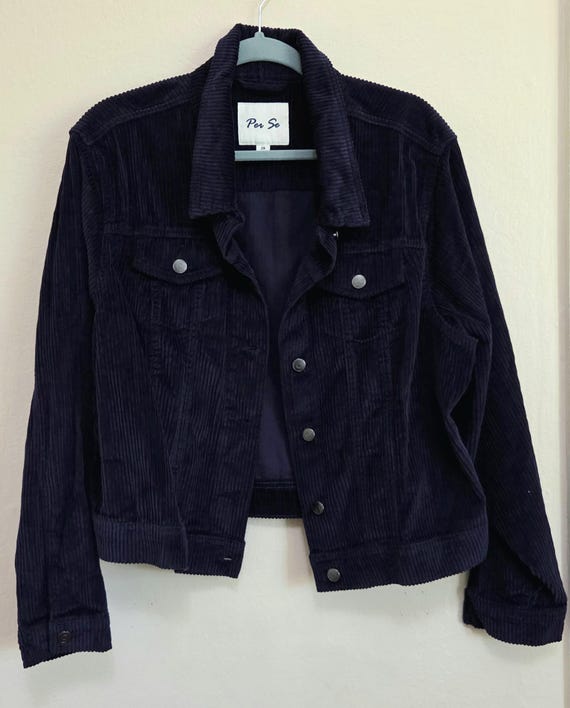 Women's PER SE Navy Blue Corduroy Jacket – Made in Bangladesh