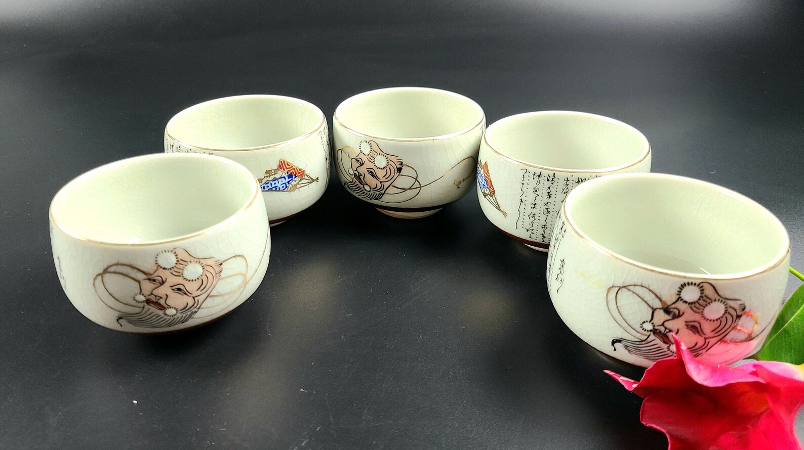 Vintage Japanese Kutani Tea Cups with Calligraphy Set of 5 Etsy