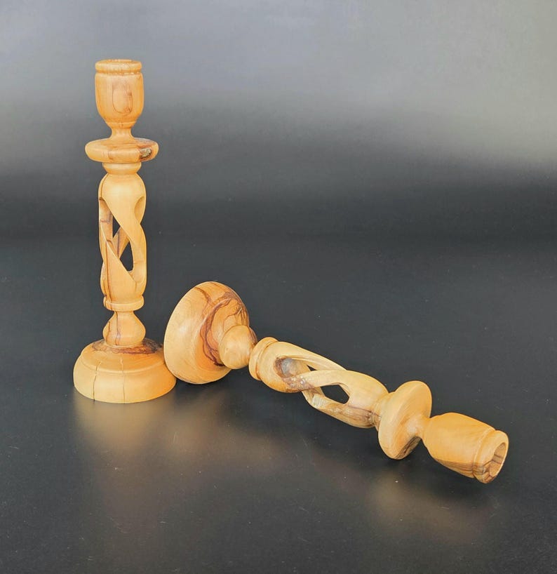 Vintage - Olive Wood - Candlestick Holders - Set of 2 - 7" Tall - Etsy