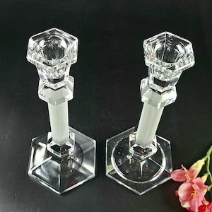 Vintage - Pair - Stunning Crystal/ Frosted Glass Candlestick Holders