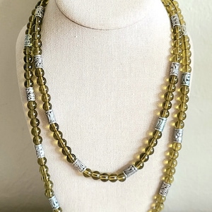 Vintage- Seed Beaded Layered Necklace-Olive Green Color- 44&quot; Long