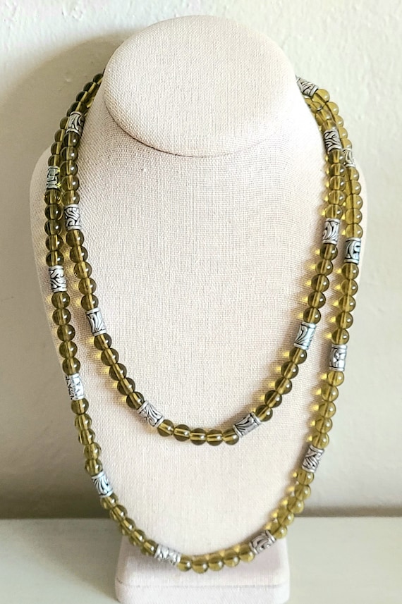 Vintage- Seed Beaded Layered Necklace-Olive Green 