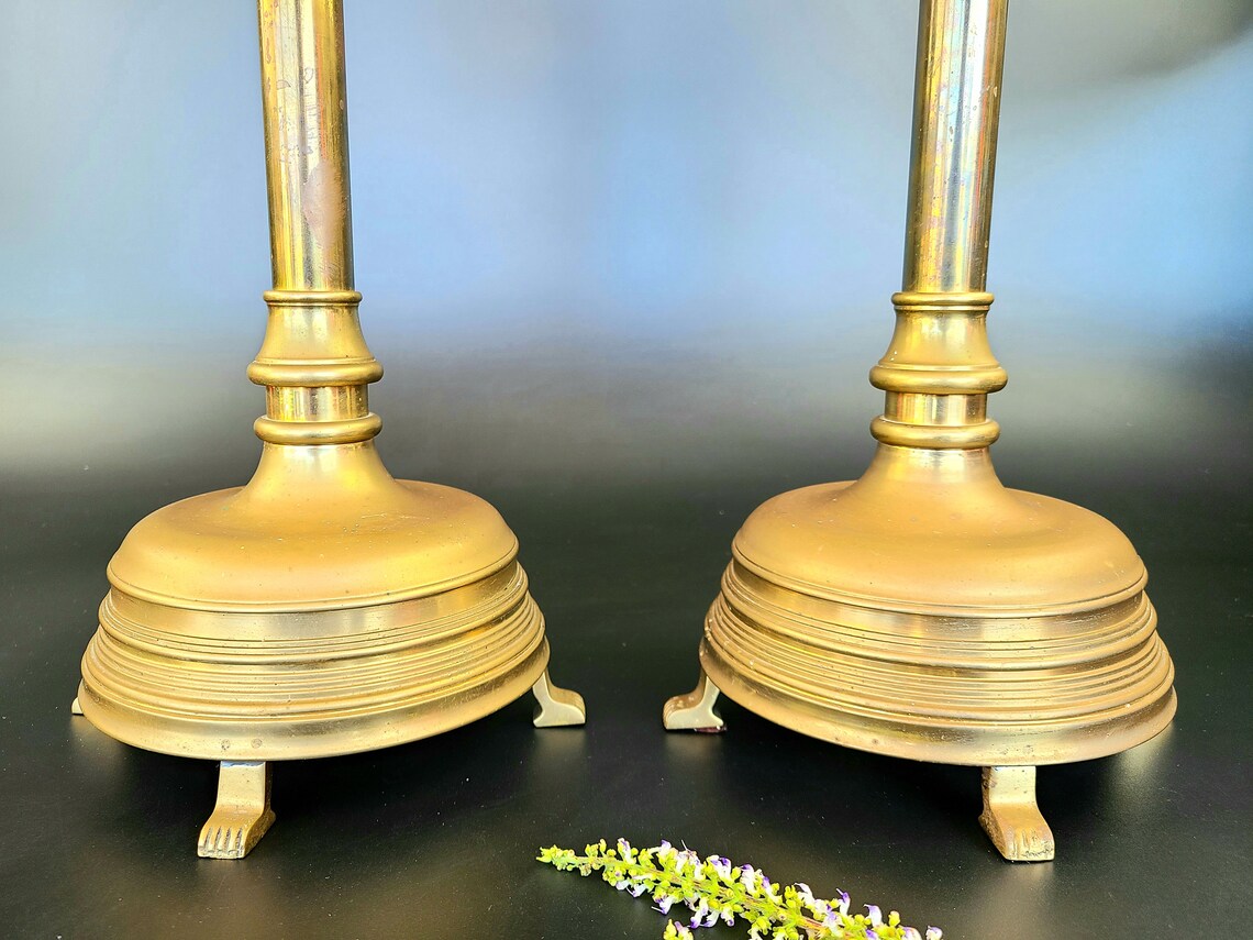 Vintage Solid Brass Candle Holders Pair 18 Tall Etsy