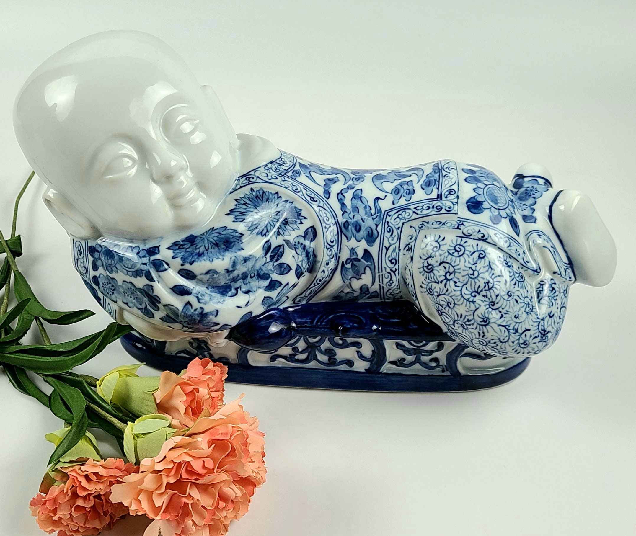 Vintage Porcelain Chinese Sleeping Baby Boy Figural Pillow Hand painted Etsy Canada