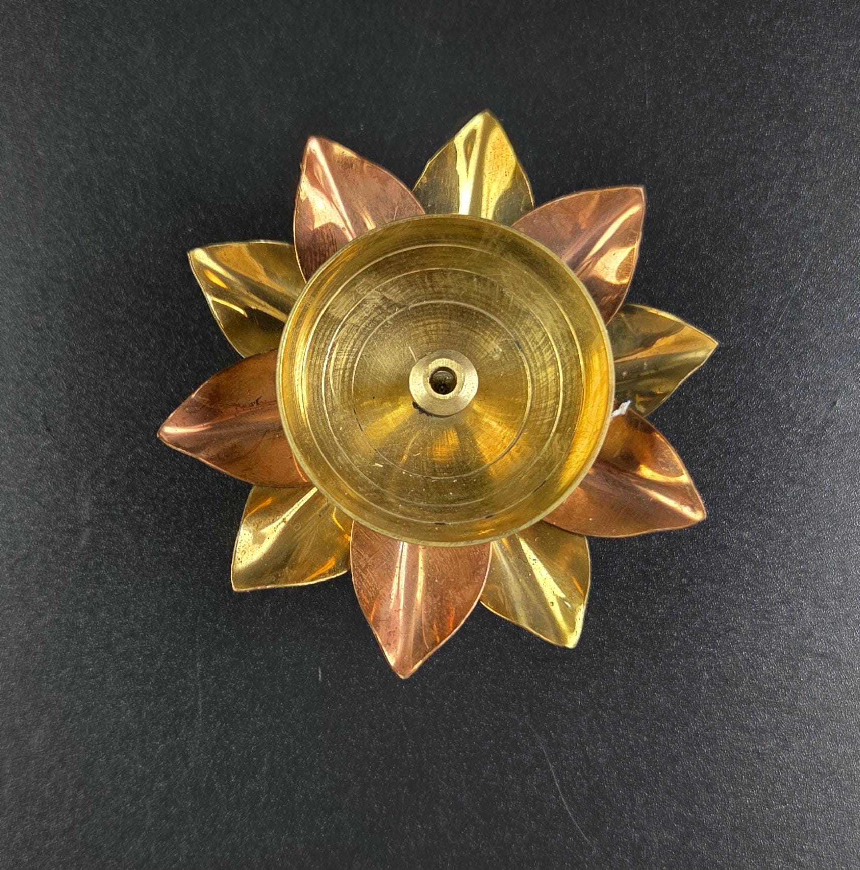 Vintage Brass and Copper Lotus Design Diya – 1.5