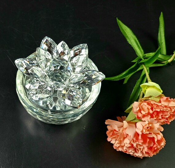 Vintage - Clear Glass - Trinket Box with Lotus To… - image 8