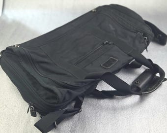 Vintage TUMI - Bolsa de viagem expansível de nylon - Acabamento em lona de couro legítimo - Preta - Grande