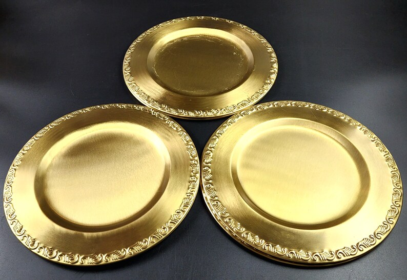 Vintage Set of 6 Brass Dinner Plates 12 Diameter Etsy