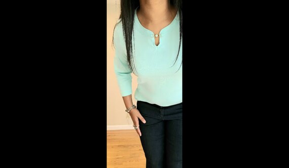 Women - Talbots Sky Blue Top - Size L - Made in I… - image 7