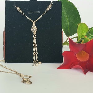 Vintage - Sterling Silver - Necklace with Round Hanging Long Pendant