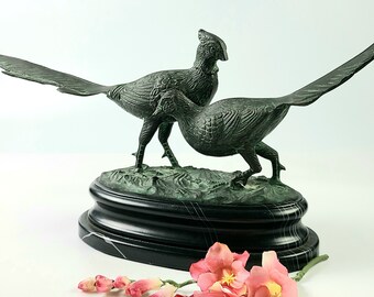 彫刻・オブジェ HTHTDCND ヴィンテージ - 良好な状態 - 長さ22インチ - ブロンズ製の鳥の像
