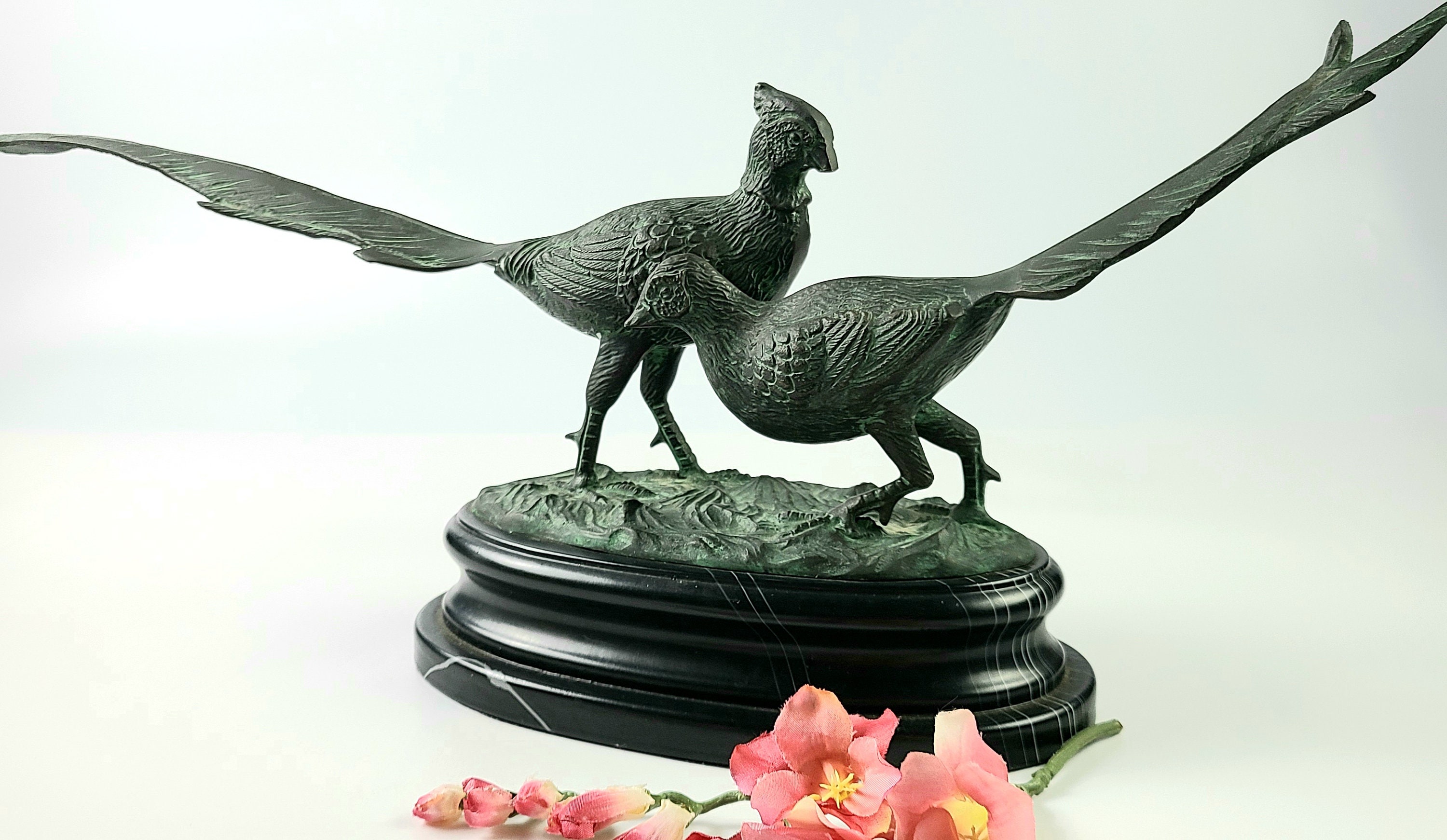 ヴィンテージ - 良好な状態 - 長さ22インチ - ブロンズ製の鳥の像