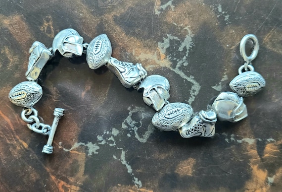 Vintage - Signed 925 Mexico - Sterling Silver - Bracelet with Football Charms