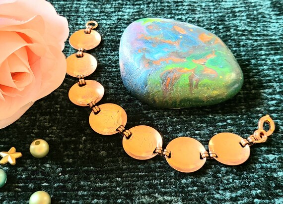 Vintage - Solid Copper - Link/Panel Bracelet - Si… - image 8