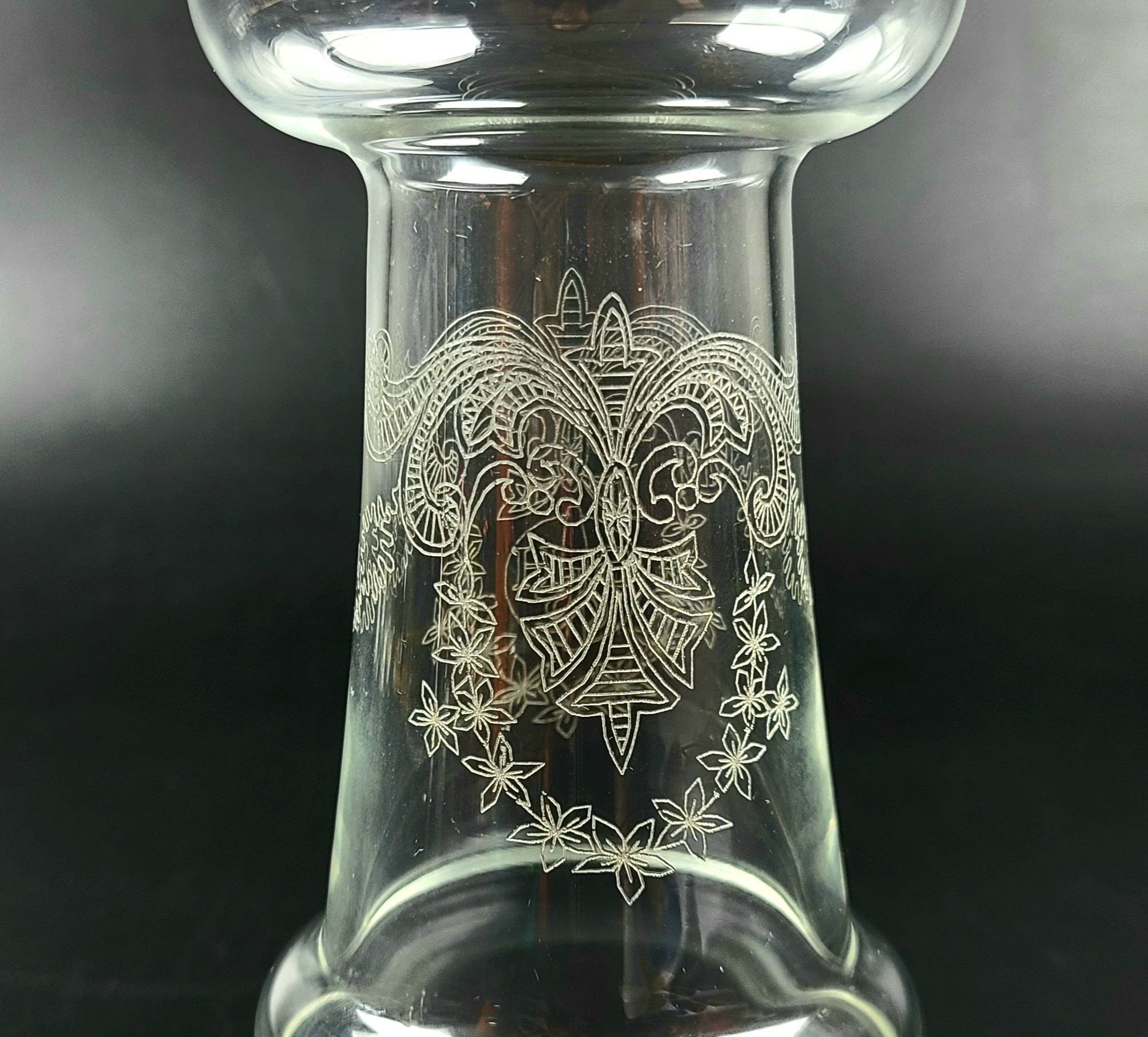 Vintage Crystal Etched Vase/ Glass with Silver Rim Marked SH Etsy