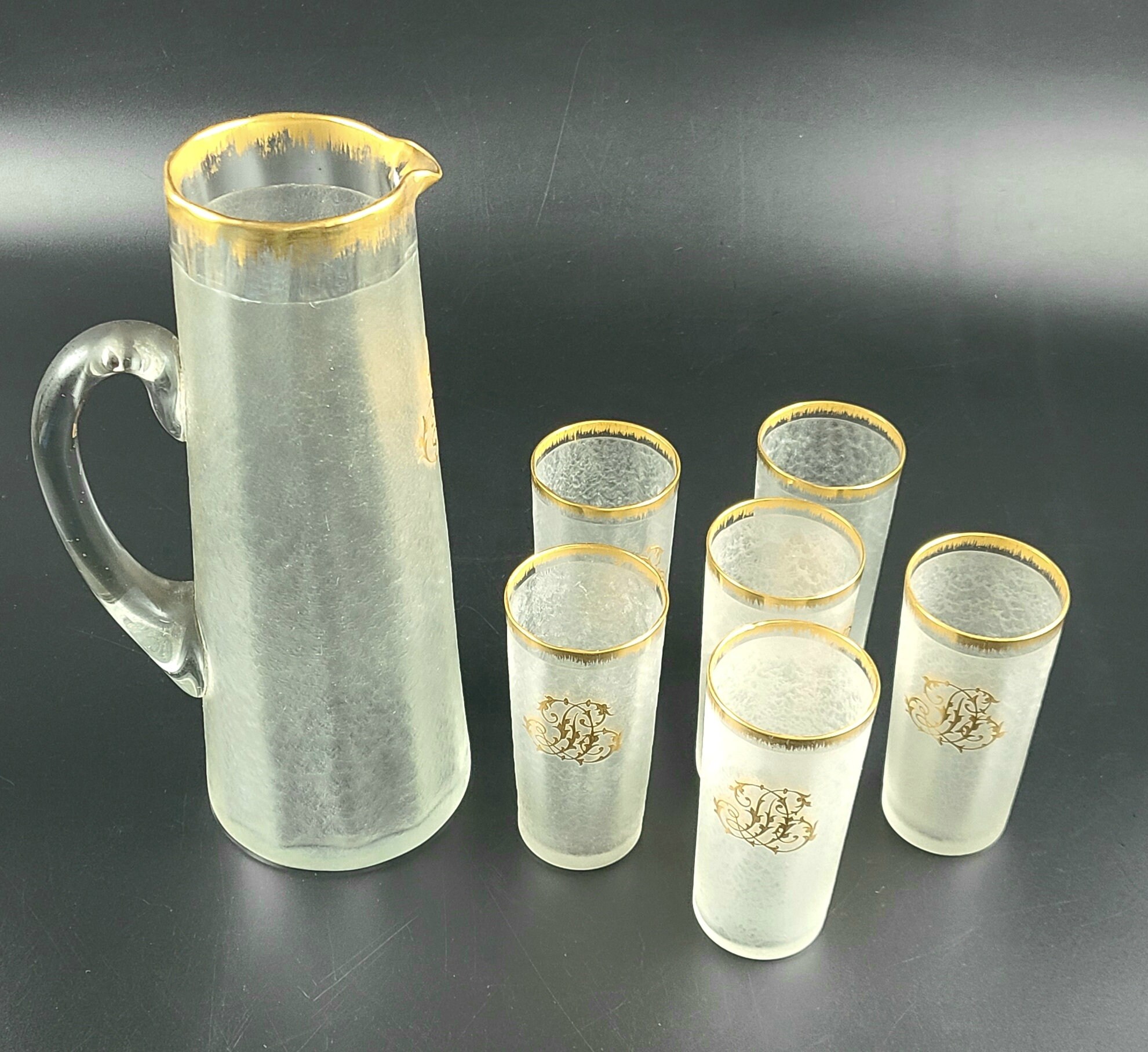 Antique 7 Pieces Crystal/Glass Pitcher Glasses Set Etsy