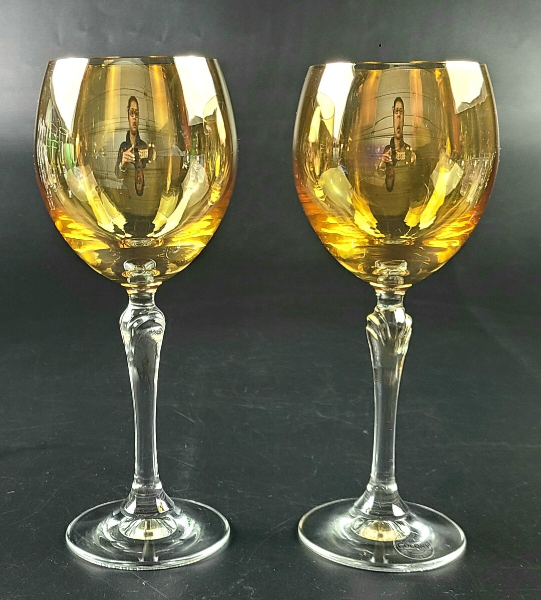 Vintage Amber & Golden Luster Wine Goblets Made in Slovakia Pair Etsy