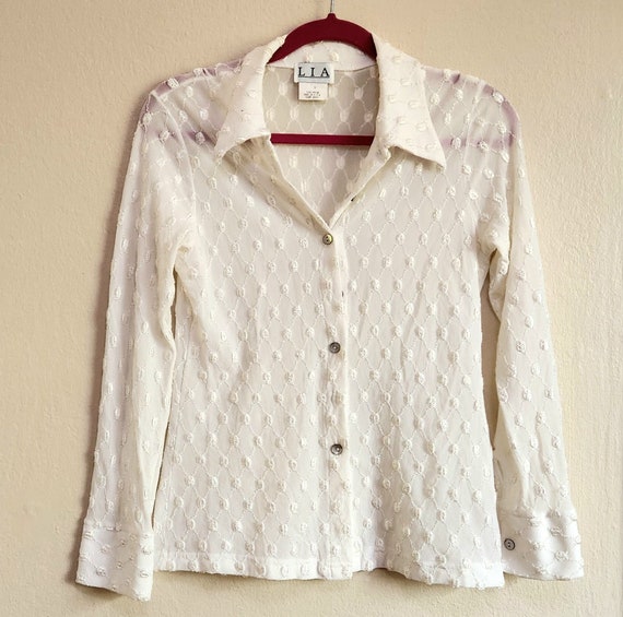 Women LIA Off-white Size Small Button-up Shirt Full Sleeves Made 