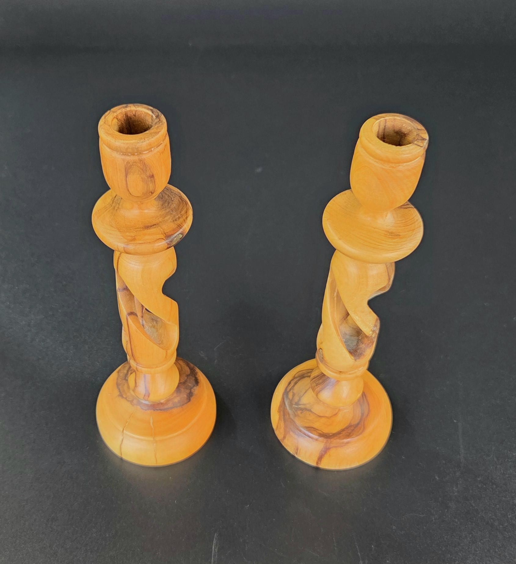 Vintage - Olive Wood - Candlestick Holders - Set of 2 - 7" Tall - Etsy
