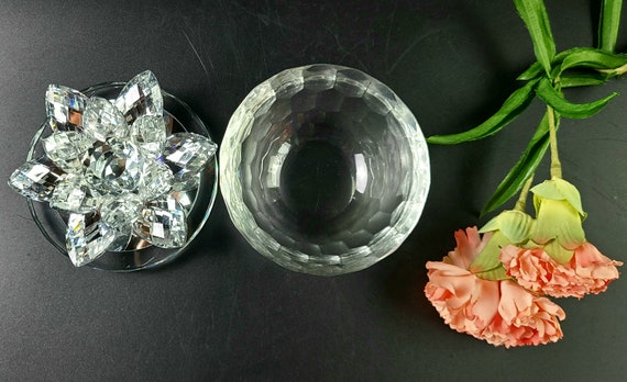 Vintage - Clear Glass - Trinket Box with Lotus To… - image 5