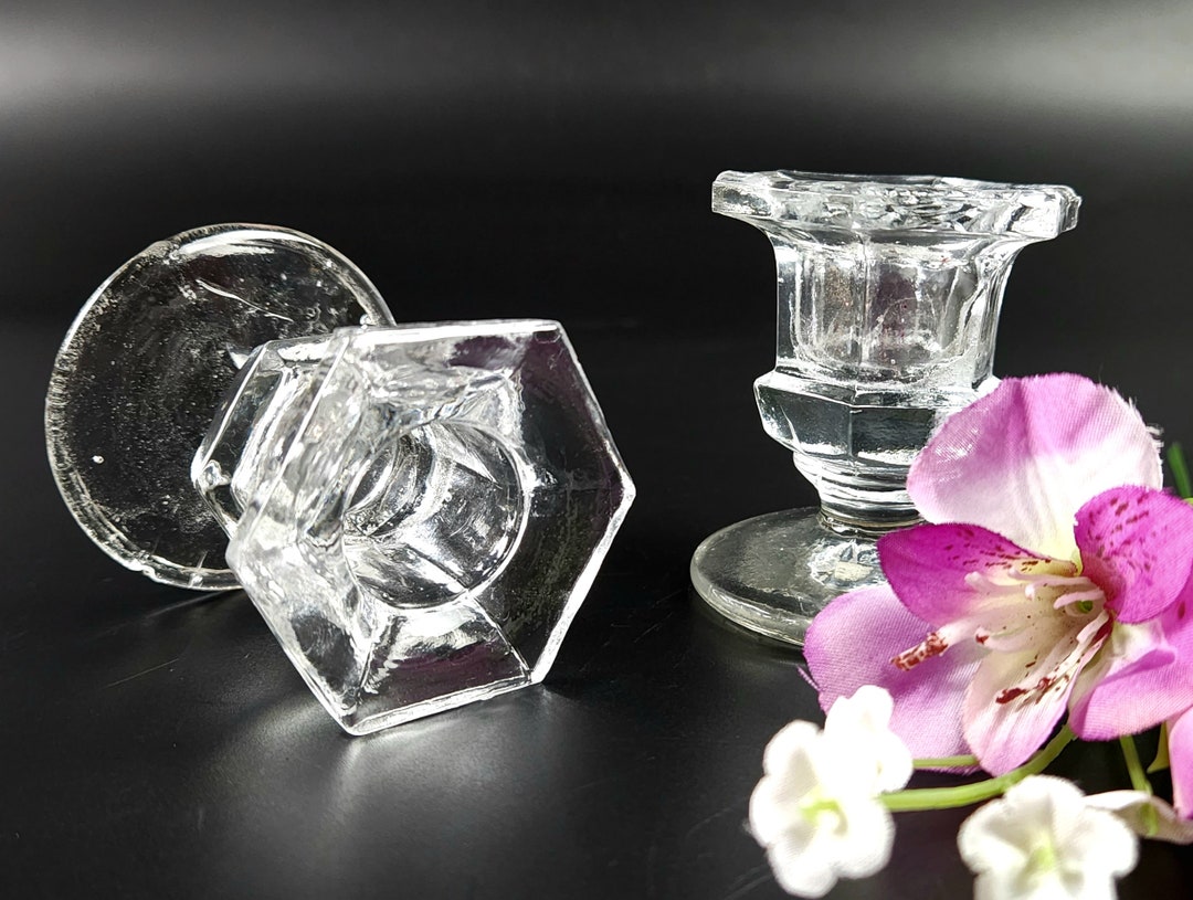 Vintage Glass Clear Candlestick Holders - Beautiful - Set of 2 - Etsy