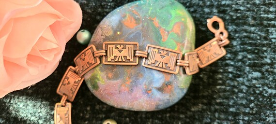 Vintage Solid Copper Link/Panel Bracelet - 7 3/8"… - image 7