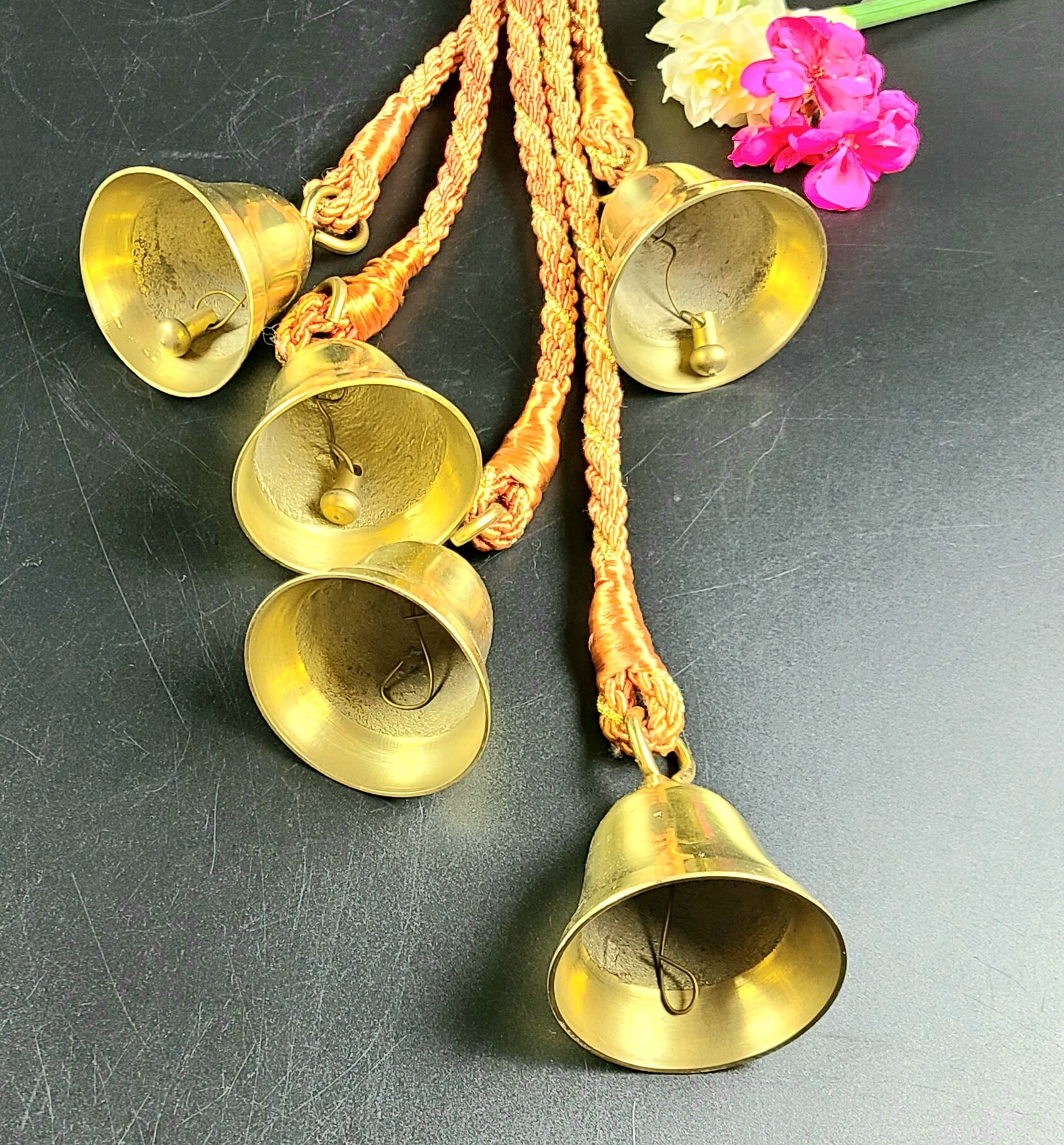 Vintage Brass Bell Cluster Jingle Bells on Rope Door Bells Etsy