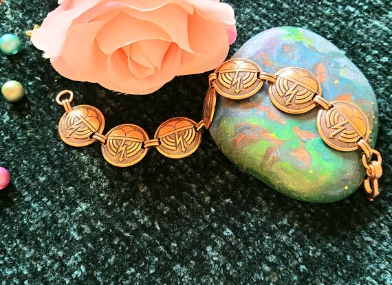 Vintage - Solid Copper - Link/Panel Bracelet - Si… - image 10