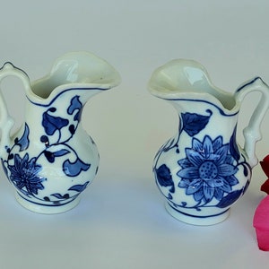 Vintage - Pair - Delft - Mini Pitchers - Art Decor/ Creamer - Signed