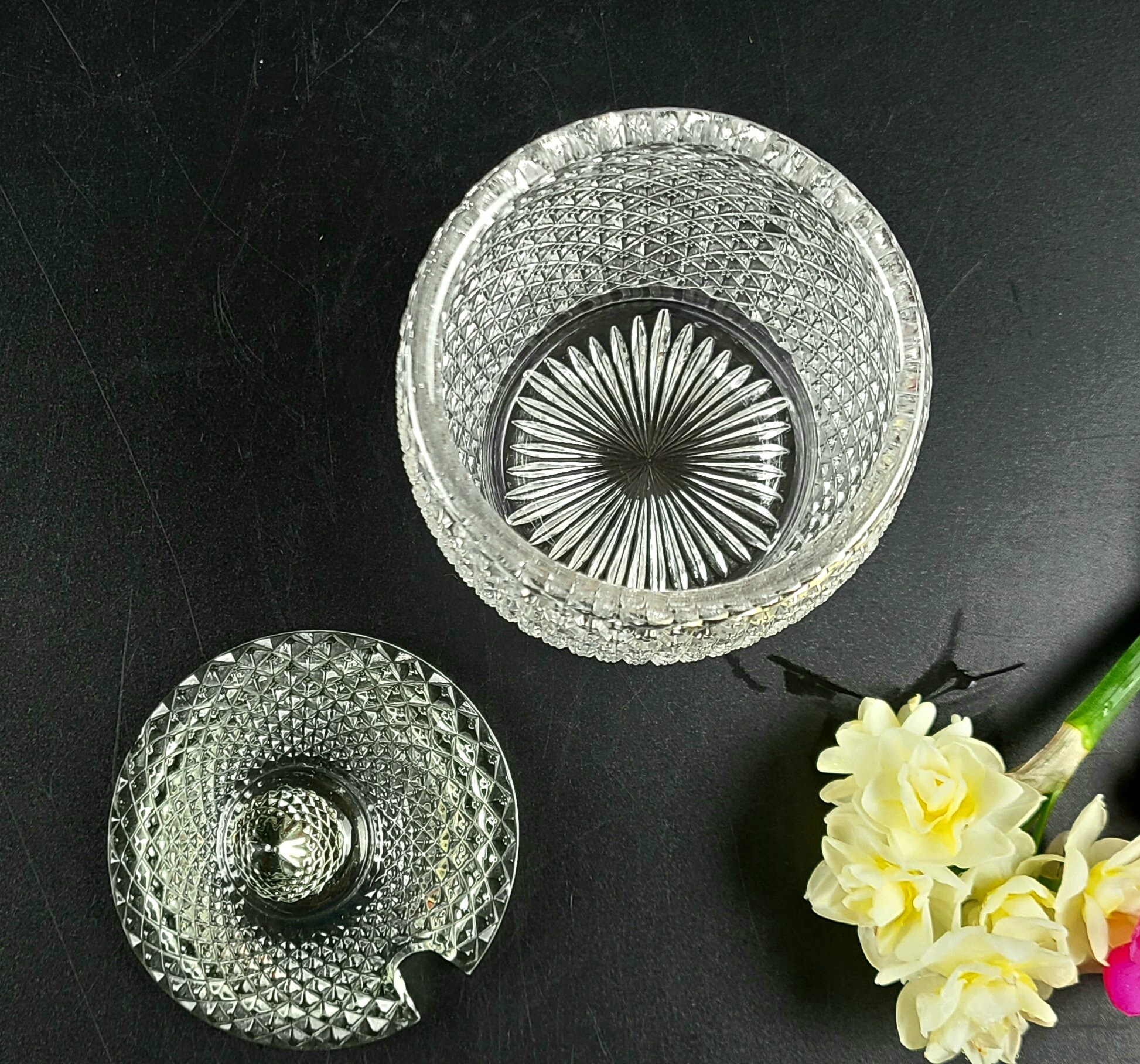 Vintage Kitchen Glass Dish With Liddiamond Pattern Etsy UK
