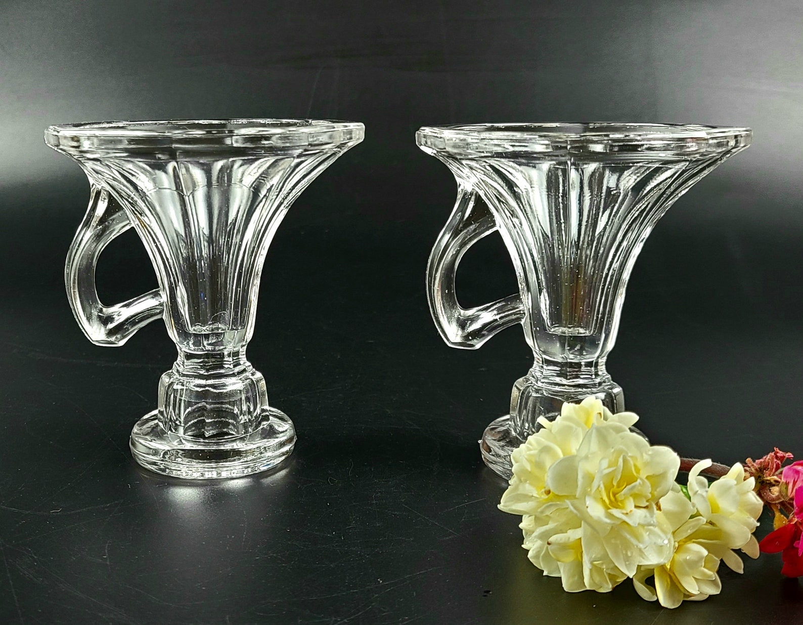 Vintage Clear Glass/ Crystal Candle holders with Handle Set Etsy
