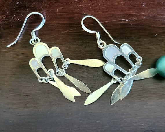 Vintage - Fringed Sterling Silver Earrings- Mothe… - image 4