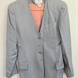 Women - L Studio - 100% Silk Blazer - Size 4 - Green/Gray - Korea