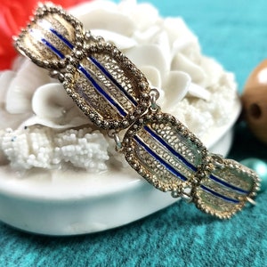 Vintage - Beautiful Sterling Silver - Filigree Design Panel Bracelet - 7&quot; Long