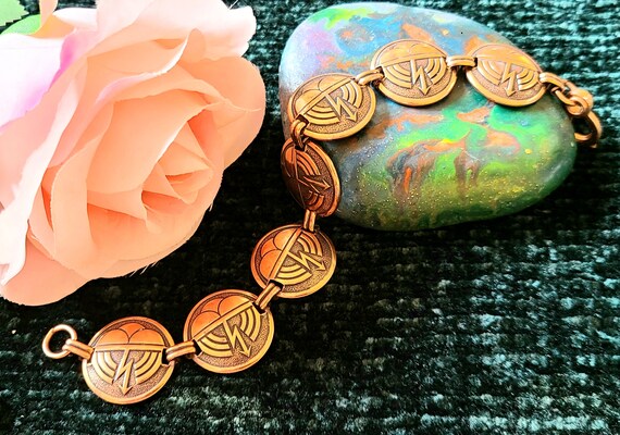 Vintage - Solid Copper - Link/Panel Bracelet - Si… - image 4