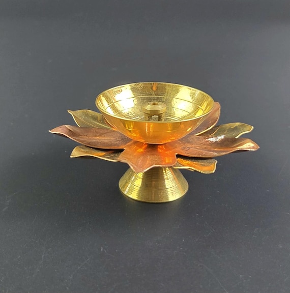 Vintage Brass and Copper Lotus Design Diya – 1.5