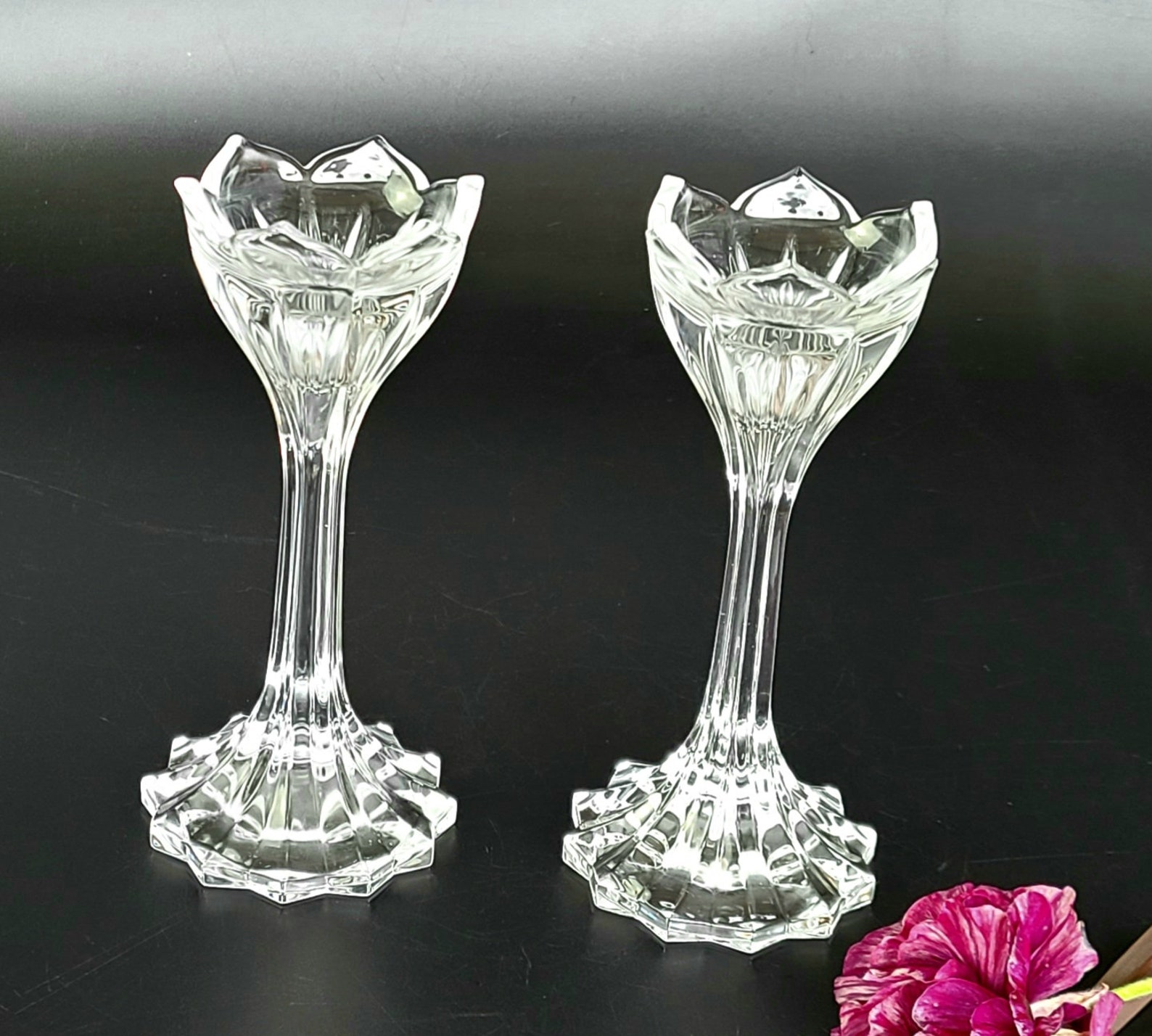 Vintage Tulip/ Flower Shaped Glass Candlestick Holders Pair Etsy