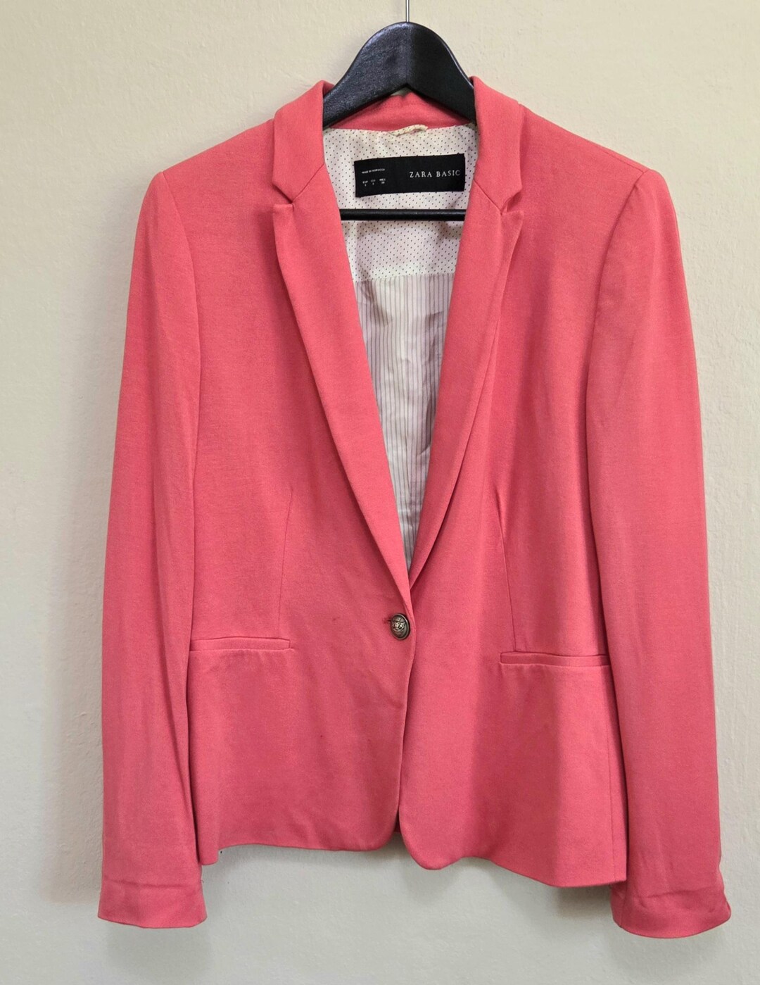 Women Zara Basic Pink Blazer Size L Made in Morocco