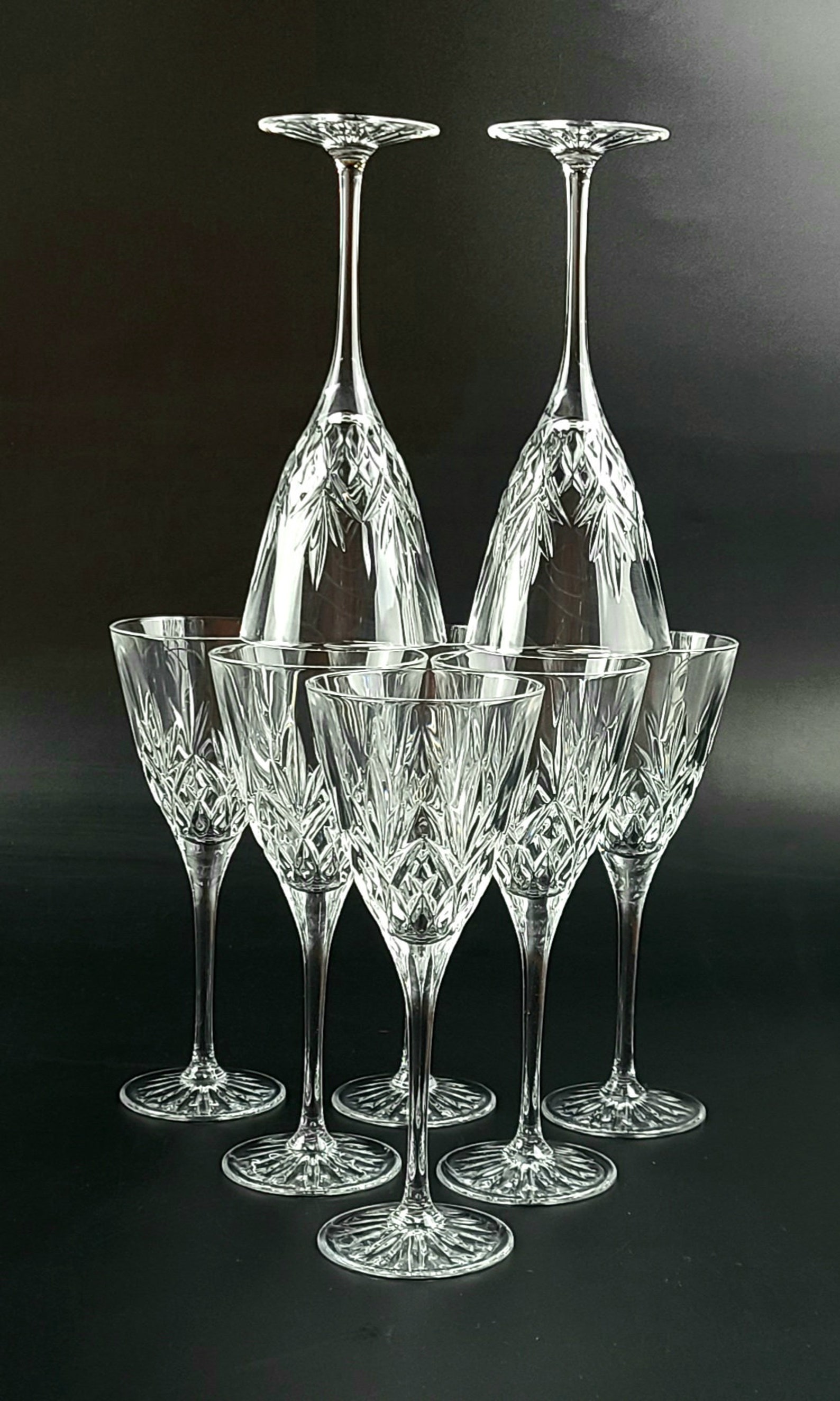 Vintage Cristal D Arques William Pattern Crystal Wine Glasses Set of 8