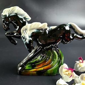 Vintage - Ceramic Glazed - 2 Horses Figurine - 6 3/4" Tall, 8.5" Long