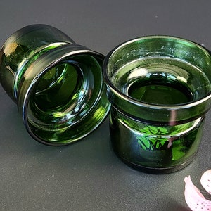 Vintage DAC29 by DANSK - 2&quot; Dark Green Glass Candleholders - Denmark -Pair