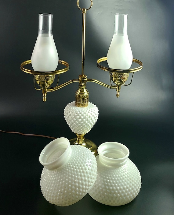 Vintage Fenton Milk Glass Hobnail Double Globe Lamp Etsy UK