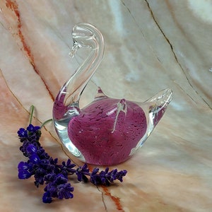 Vintage - Glass/ Crystal - Pink Swan Shaped Paperweight