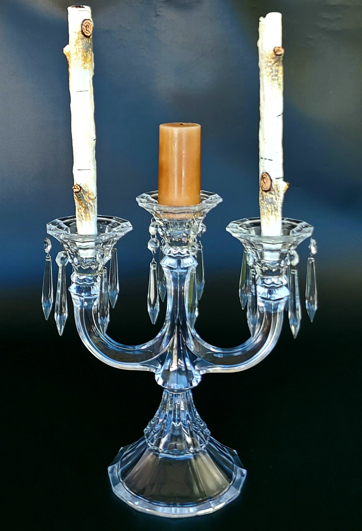 Vintage Crystal 3 Arm Candelabra with 14 Prisms 12.5 Etsy