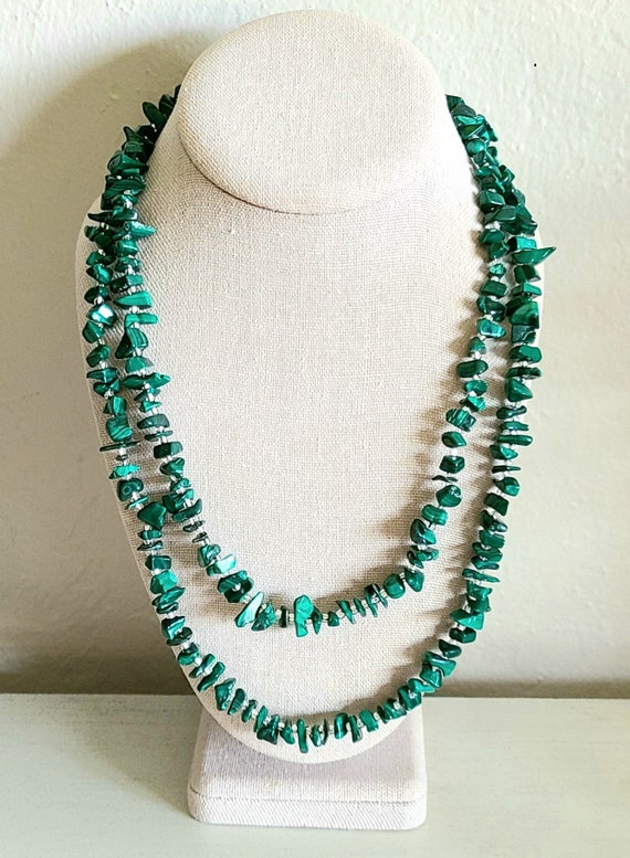 Beautiful - Malachite Chip Layered Necklace - 44" 